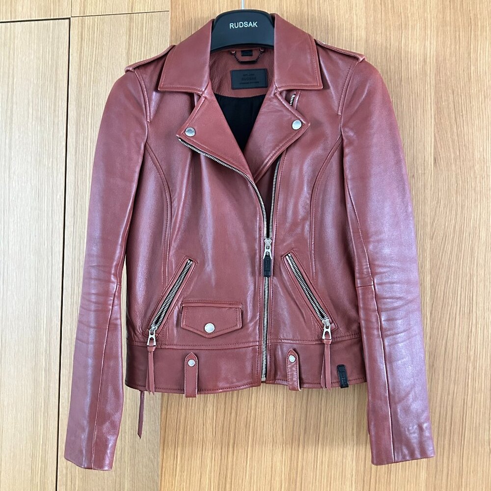 Rudsak Burnt Orange Leather Moto Jacket Size S Fitted Biker Jacket